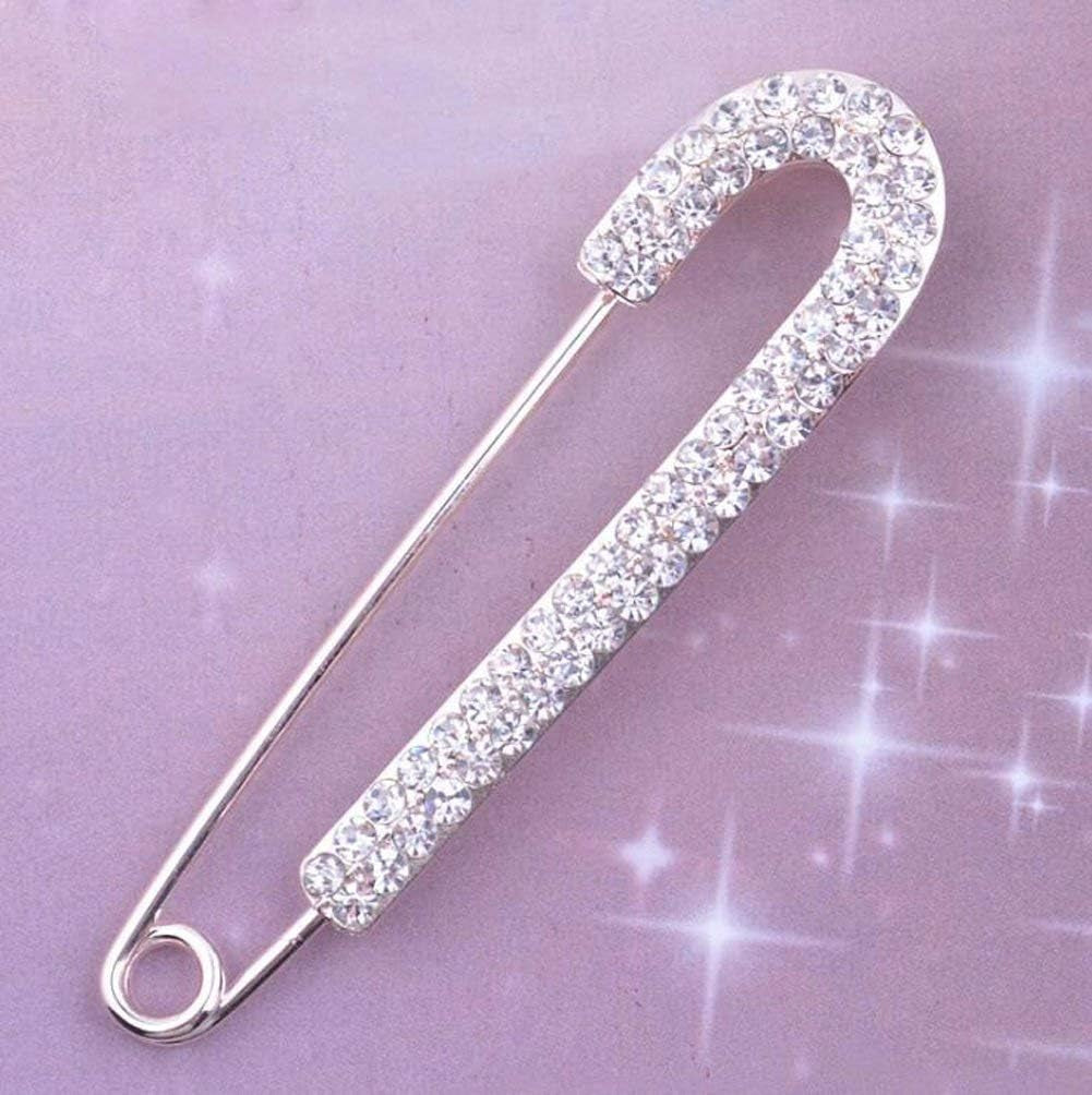 1 PCS 3 Inch Silver Rhinestone Inlaid Alloy Safety Brooch Pins Scarves Buckle Shawl Clip Jewelry Brooch DIY Accessories for Clothing Locking Ornament Fastening Embellish