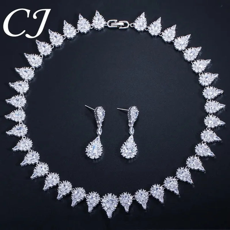 CANDICE Stunning Pave Yellow Citrine Luxury Jewelry Pear Shape CZ Crystal Choker Necklace And Earrings Bride Set for Women Party Wedding Accessories