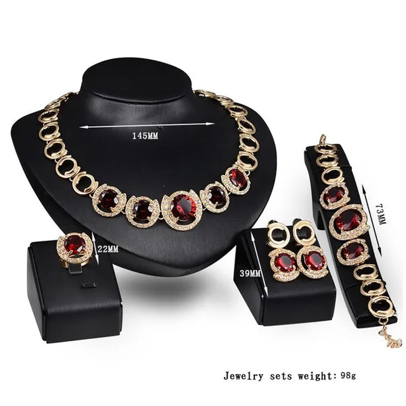 Hot Sale 18K Gold Plated Crystal Ruby Emerald Zircon Chunky Necklace Jewelry Set