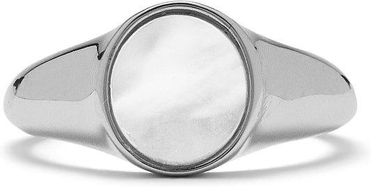 Silver or Rose Gold-Plated Mother of Pearl Signet Ring - Brass Band, Sizes 5-9