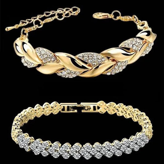 Luxury Fashion Women'S Creative Crystal Bracelet Golden Leaf Bracelet Zircon Bracelet Jewelry Rose Golden Bracelet Engagement Wedding Bracelet Jewelry Birthday Party Anniversary Gift