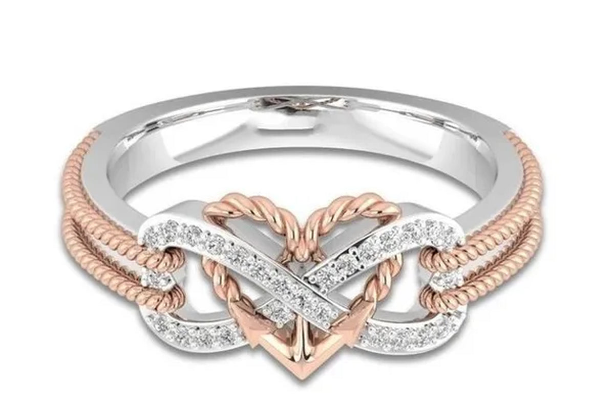Exquisite 925 Sterling Silver Rings Infinite Love Motif Two-tone Anchor Heart Promise Anniversary Engagement Wedding Jewelry Ring Gift For Women Size 6 - 10