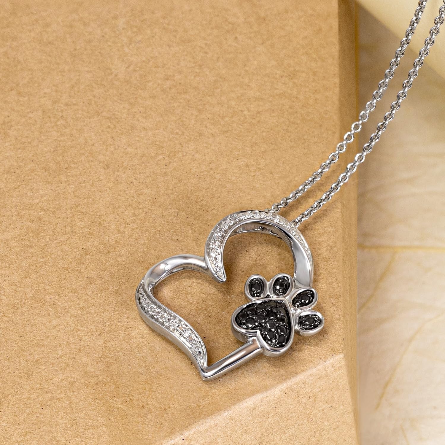 Womens Heart with Dog Paw in Sterling Silver Necklace 18 Inch Cable Chain