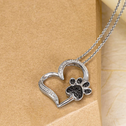 Womens Heart with Dog Paw in Sterling Silver Necklace 18 Inch Cable Chain