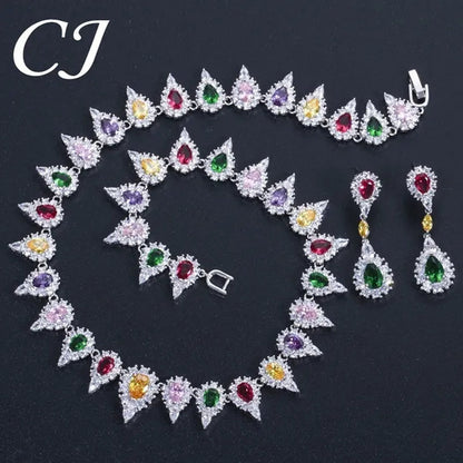 CANDICE White Gold Plating Sparkling Cubic Zirconia Choker Necklace Sets with Dangle Earrings Inlay Crystal Citrine Yellow Stone Evening Party Jewelry Set for Women