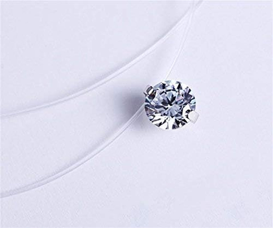 S925 round Fish Line Two Claws Cut Clear Cubic Zirconia Pendant Necklace (Silver)