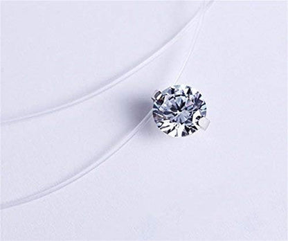 S925 round Fish Line Two Claws Cut Clear Cubic Zirconia Pendant Necklace (Silver)