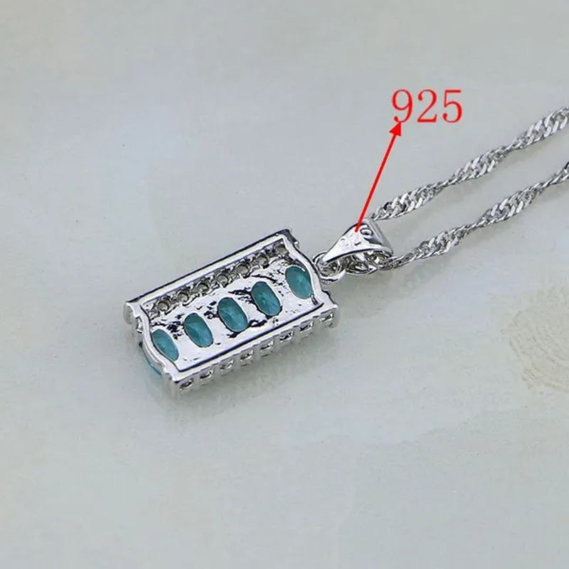 925 Silver Jewelry Set Classic Sky Blue White Topaz For Women Wedding Earring/Pendant/Necklace/Bracelet/Ring 4PCS
