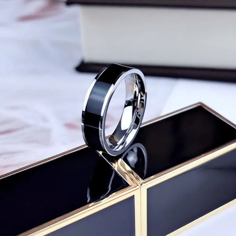 Rose Gold Color White Black Charm Ring Woman Man Wedding Jewelry Stainless Steel Ring(4-10)