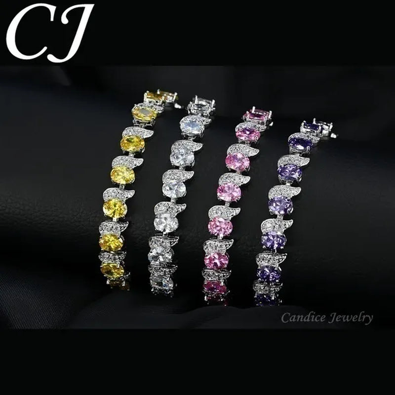 CANDICE 2023 Newest Design Women Luxury CZ Zirconia Silver Bracelets With Blue Stones 18CM+2.5CM（extended clasp）