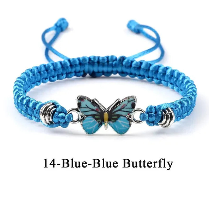 2022 Hot Adjustable Braided String Bracelet for Women Grey Butterfly Pendant Handmade Charm Bangles Fashion Girl Jewelry