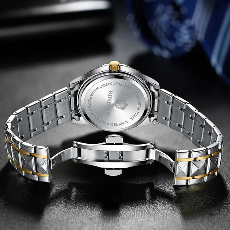 BINBOND Men's Fashion Quartz Watches Ultra Thin Diamond Stainless Steel Watch Waterproof Luminous Wrist Watch