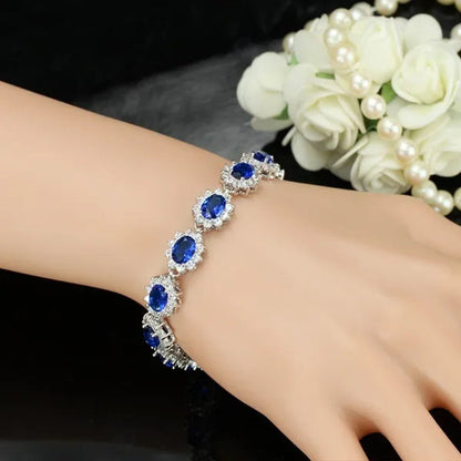 GLORIYA Summer New Bracelets Bangles for Women Red Cubic Zirconia Stone 925 Sterling Silver Plated Fashion Style Jewelry（Size :18 cm）