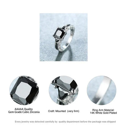 Fashion Women 18K White Gold Princess Cut Black Sapphire Diamond Wedding Ring Party Jewelry Gifts Size 6 7 8 9 10