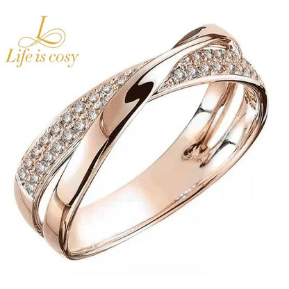 Fashion Micro Magnetic Slimming Ring 925 Sterling Silver White Sapphire Cross Rose Gold Ring Diamond Ring Women's Fat Burning Magnetic Therapy Weight Loss Jewelry