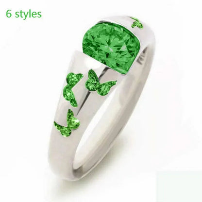 Latest Creative Lady Fashion Fresh Butterfly Ring Elegant Temptation Princess Engagement Wedding Ring Anniversary Gift Birthday Party Jewelry Size US5-11 (6 Colors)