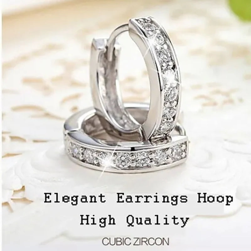 Luxury Elegant Diamond Hoop Ear Stud Earrings for Women Round Wedding Bridal Jewelry