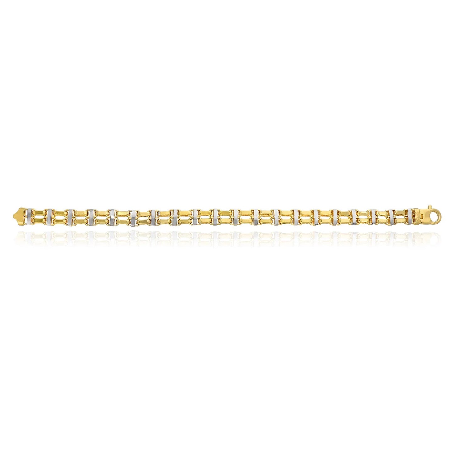 14K Two-Tone Yellow White Gold 8.5Mm Hollow Bike Double Rolo Bracelet 8.5"