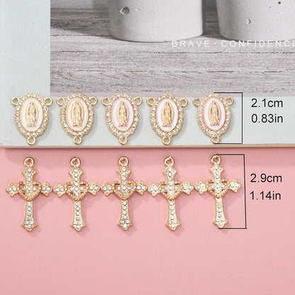 20 Piece Set Rhinestone Cross Connectors and Pendants for Jewelry Making (Gold)