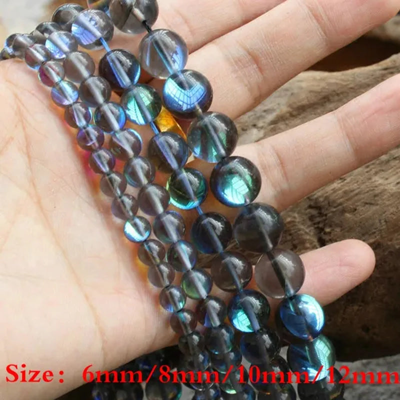 6-12mm Round Gray Rainbow Labradorite Beads Synthetical Moonstone Beads For Jewelry Making Beads 15'' Needlework DIY Beads