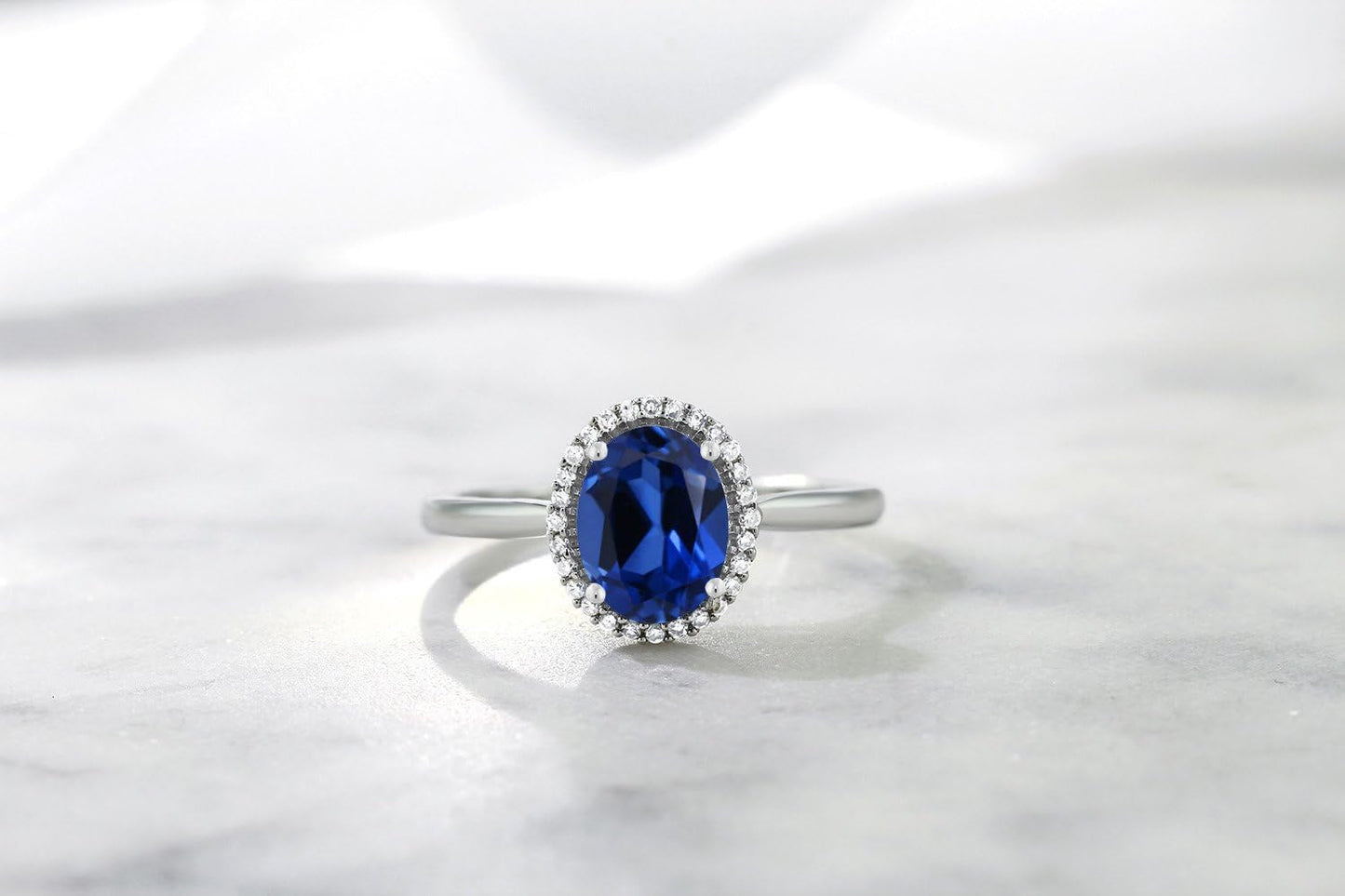 10K White Gold Oval Gemstone Birthstone and White Diamond Halo Engagement Ring | Oval 8X6MM | Wedding Anniversary Promise White Gold Ring for Women