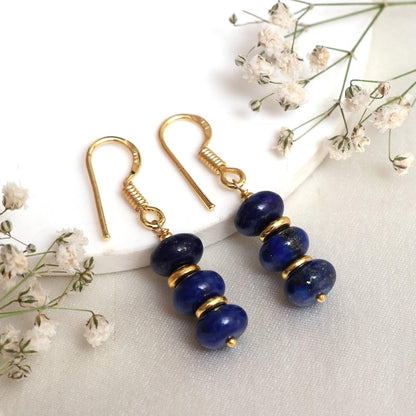 Gempires Lapis Lazuli Earrings in Gold Plated Dangle Style - Healing Gemstone Jewelry for Women (Lapis Lazuli)