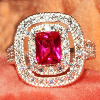 Princess  Silver Natural Ruby Gemstones Birthstone Bride Wedding Engagement Strange Ring Size 6 7 8 9 10