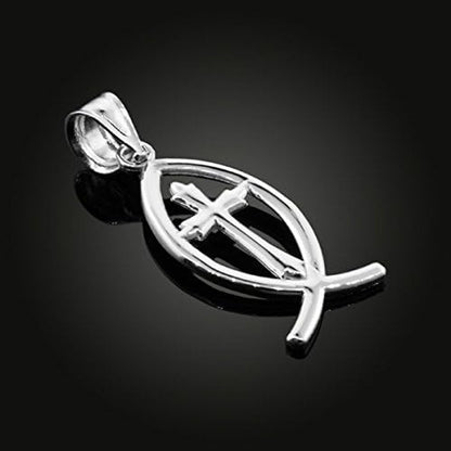 925 Sterling Silver Jesus Cross Charm Ichthus Christian Fish Pendant