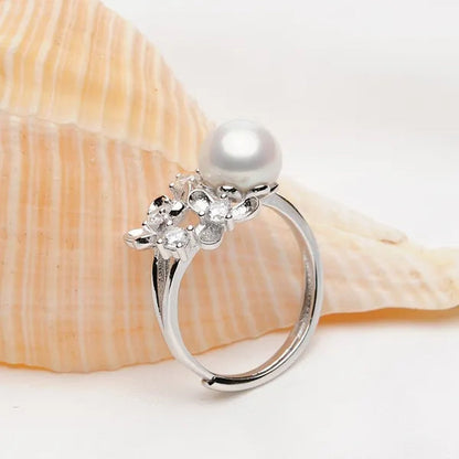 Flower 925 Sterling Silver White Natural Freshwater Cultured Pearl Ring for Women'S Fine Jewelry