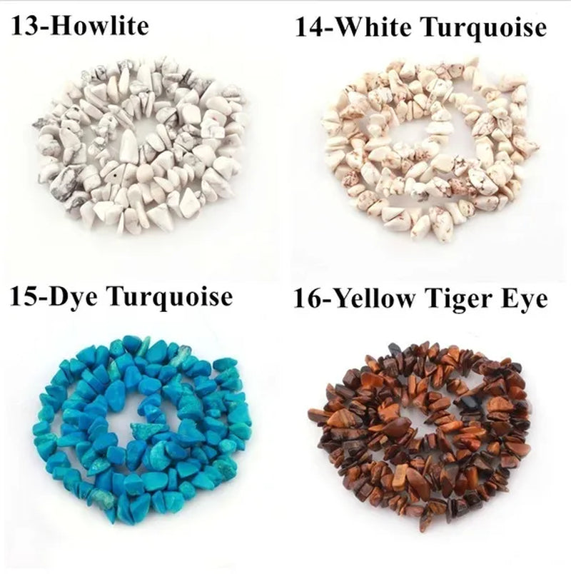 80Kinds 5-8MM natural stone irregular shape free-form chip beads tiger eye amethyst turquoise white crystal red coral Lapis lazuli used for jewelry making DIY bracelet 30"