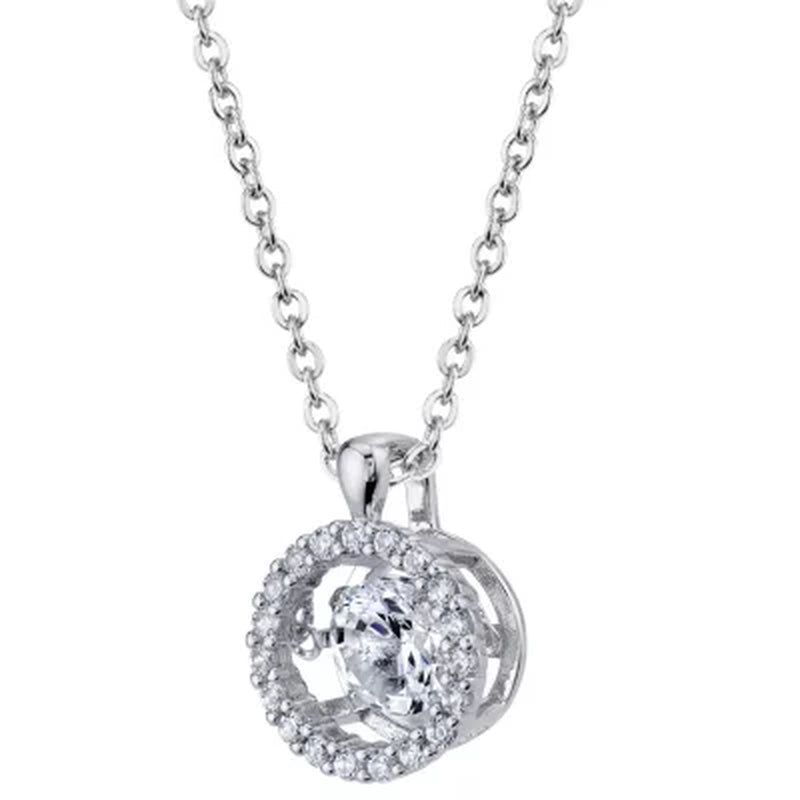 925 Sterling Silver Dancing Lab Created White Sapphire Pendant and Earring Set