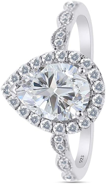 925 Sterling Silver Teardrop Infinity Design, Center 12X8MM (2.75 Ct) Pear Cut Moissanite Lab Created Diamond Engagement Promise Ring Jewelry for Women Gifts for Her (3.25 Ct)