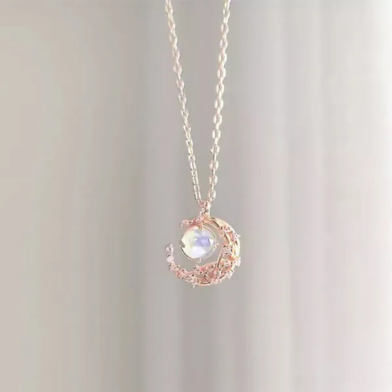 Exquisite Fashion Zircon Set Gem Moon Necklace Elegant Women's Pendant Necklace Fairy Necklace Exquisite Fashion Accessories Lover's Gift Necklace Anniversary Christmas Gift Jewelry