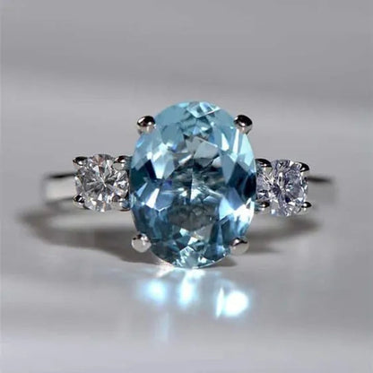 Engagement Ring Natural Sky Blue Zircon Bridal Jewelry Ring Eternity Women Anniversar Ring