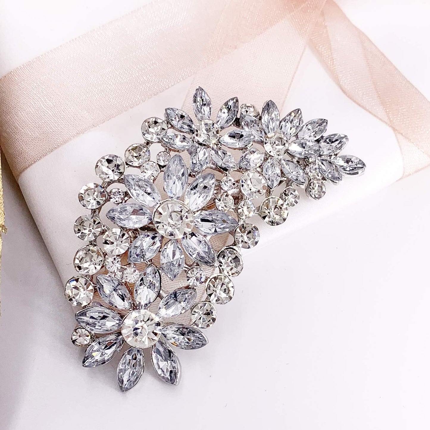 Vintage Austrian Crystal Flower Leaf Bouquet Clusters Large Big Brooch Pin for Women Gold Tone