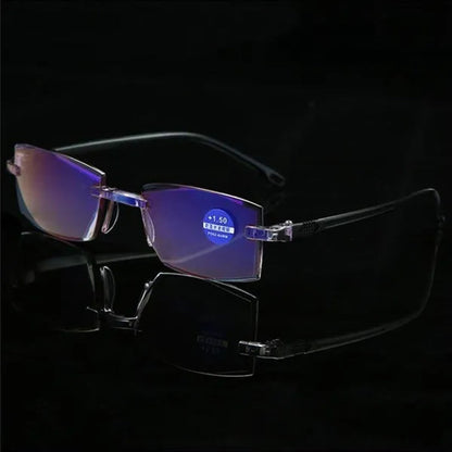 Rimless Diamond-cut Reading Glasses Anti-blue Light and Blue Film Integrated for Women Men Full Degree +1.0 +1.5 +2.0 +2.5 +3.0 +3.5 +4.0