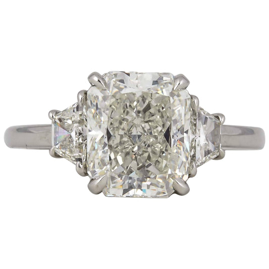 3 Carat GIA Radiant Cut Diamond Platinum Three Stone Engagement Ring