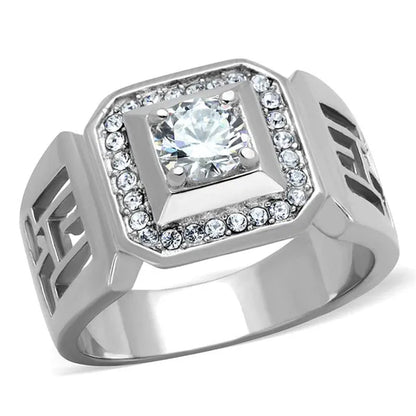 Men'S 1.10 Ct round Cut Simulated Diamond Silver Stainless Steel Ring Size 8-13