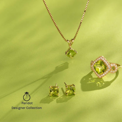 14K White Gold Peridot and Diamond Pendant for Women, Genuine Gemstone, Heart Shape Solitaire, 6Mm, 1 Carat Total, Real Gold Peridot Jewelry, August Birthstone Necklace, W/Jewelry Box