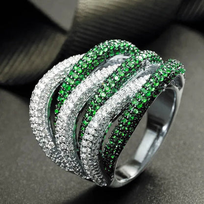 Luxury Silver Natural Gemstones Emerald Twist Rings Birthstone Engagement Rings Wedding Anniversary Bride Women Ring Size 6 7 8 9 10