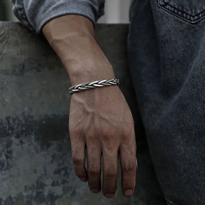 925 Sterling Silver Twisted Woven Bracelet Man Women Neutral Retro Thai Original Handmade Exquisite Unique Opening Bangle Gift