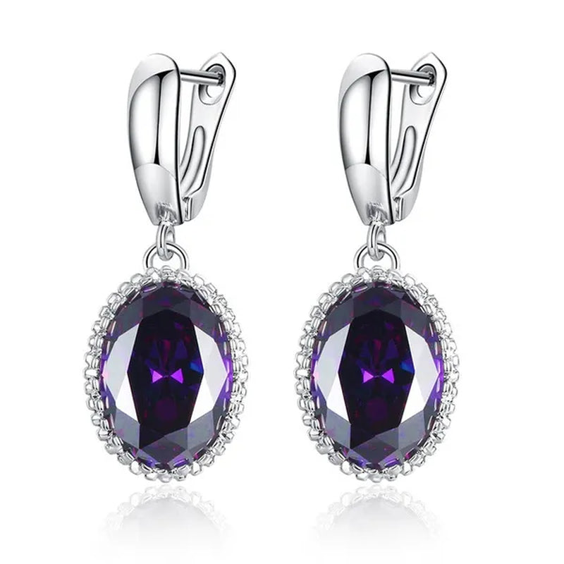 Luxury Earrings Attractive Silver Huge Purple Amethyst  Engagement Wedding Earrings