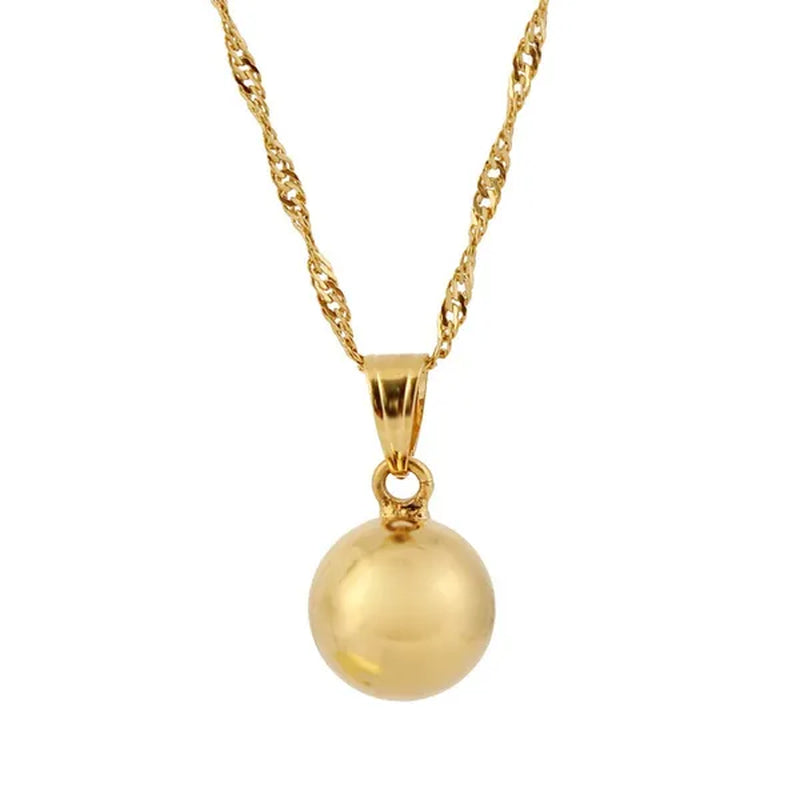 Ball Round Pendant Necklace Ball Round Earrings Jewelry 24K Gold Women Best Party Fine Jewelry