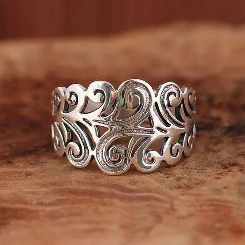 Women Antiquated Hollowout 925 Sterling Silver Colors Fern Style Rings Jewelry