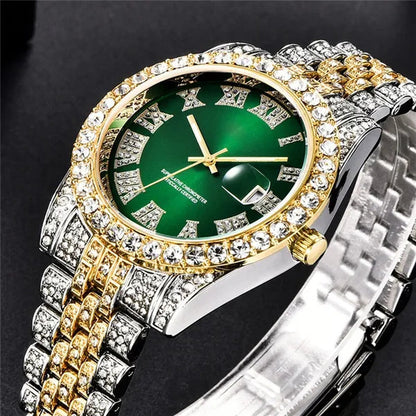 Full Bling Gold Large Diamond Watch For Men ICED-Out Hip Hop Mens Quartz Watches Waterproof Date Male Clock Gold Steel Relogio