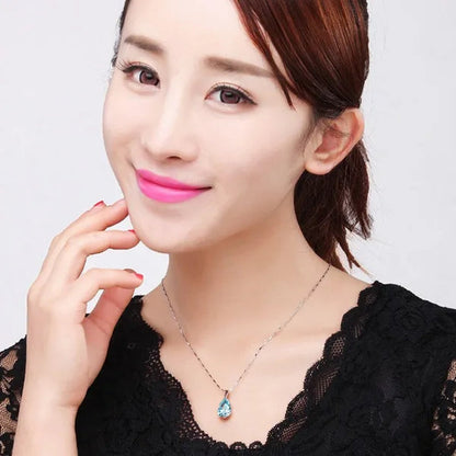 Woman Fashion Jewellery Elegant Water Drop Sapphire Pendant Gold-Plated Noble Zircon AAA Necklace