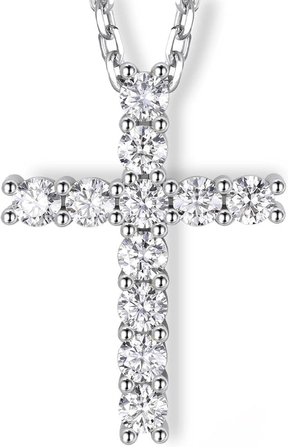 Cross Necklace for Women, Christian Gifts for Her, Moissanite Cross Pendant, 925 Sterling Silver Necklaces Religious Anniversary Birthday Gifts for Women-