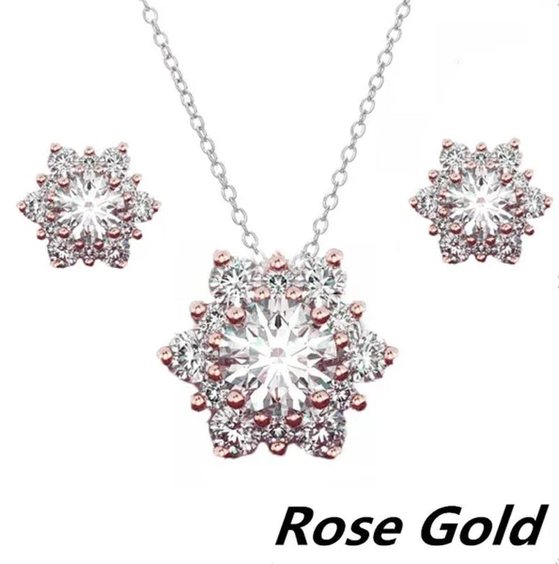 3 Pcs/set 925 Silver Natural Gem AAA CZ Snowflake Antique Necklace Earrings Christmas Snowflake Jewelry Gift