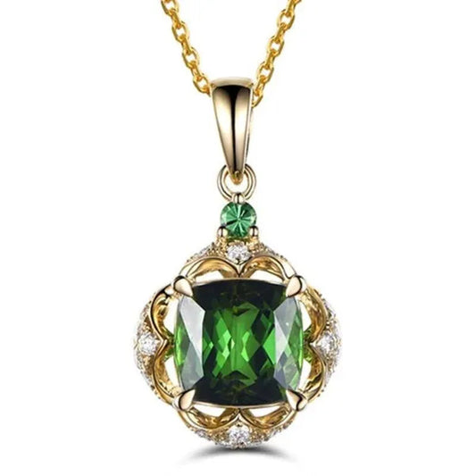 Fashion Emerald Gemstone Pendant 18K Gold Women Necklace Bridal Wedding Paryt Jewelry Valentine's Day Gift