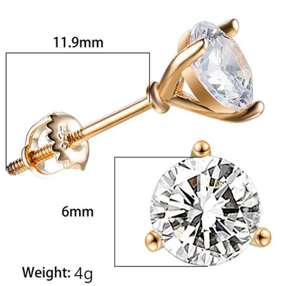 Vintage Three-Prong Martini Round Glass Stud Earrings Golden Spiral Bride Wedding Engagement Jewelry Gifts